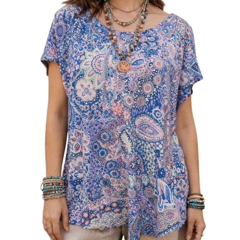 Talbots Women's Floral Printed Short Sleeve‎ Scoop Neck Pullover Blouse Size XL